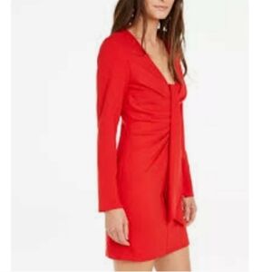NEW INC. Womens Sheath Drape Tie Long Sleeve Dress Mini Holiday Red